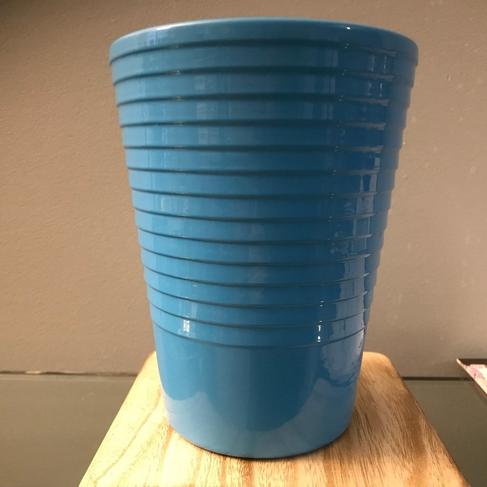Vibrant Blue Ribbed Planter/Utensil Holder/Vase. Made In Germany